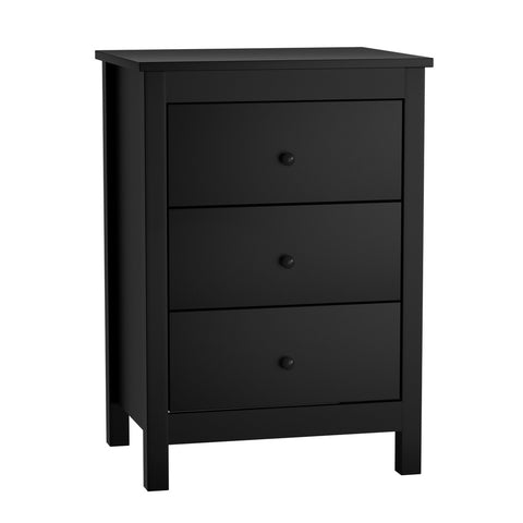 Bedside Table 3 Drawers Hamptons Furniture Black