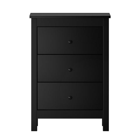 Bedside Table 3 Drawers Hamptons Furniture Black