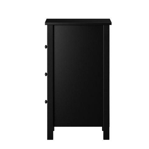 Bedside Table 3 Drawers Hamptons Furniture Black