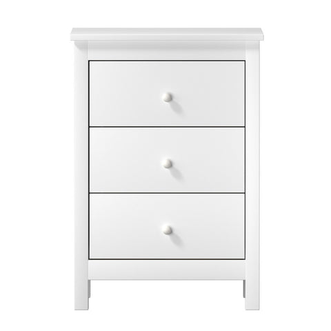 Bedside Table 3 Drawers Hamptons Furniture White