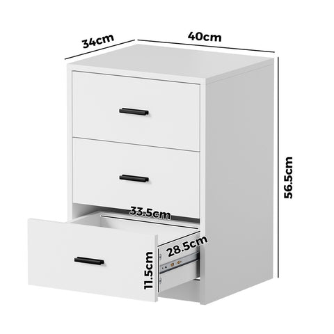 Bedside Table 3 Drawers Nightstand Bedroom Storage White