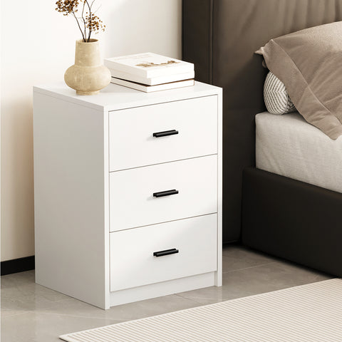 Bedside Table 3 Drawers Nightstand Bedroom Storage White