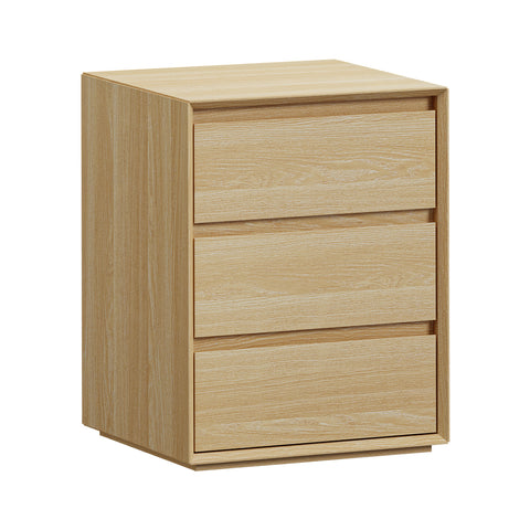 Bedside Table 3 Drawers Nightstand Storage No Handle Natural