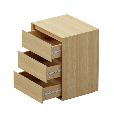 Bedside Table 3 Drawers Nightstand Storage No Handle Natural