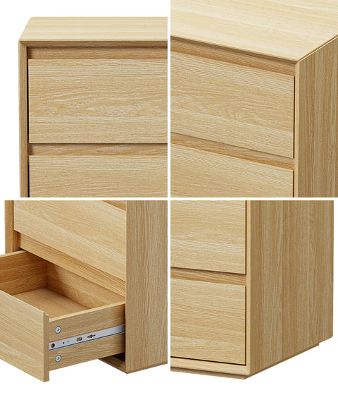 Bedside Table 3 Drawers Nightstand Storage No Handle Natural