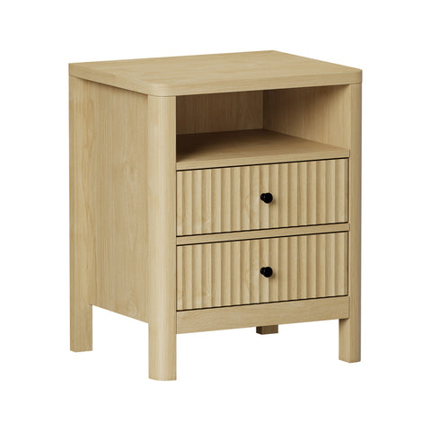 Bedside Table 2 Drawers Side End Tables Open Shelf Natural