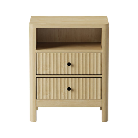 Bedside Table 2 Drawers Side End Tables Open Shelf Natural