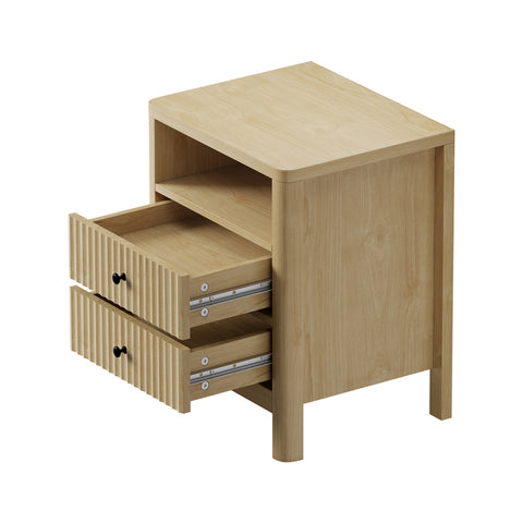 Bedside Table 2 Drawers Side End Tables Open Shelf Natural