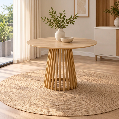 Ellie 5pcs Set Round Dining and Boucle Chairs