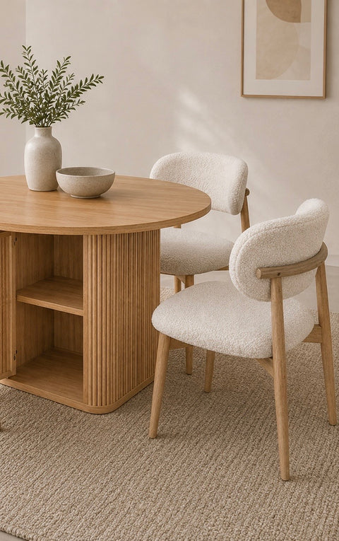 Giulia 5pcs Round Dining Table & 4x White Boucle Chairs