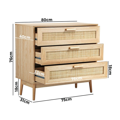 3 Chest of Drawers Clothes Storage Rattan