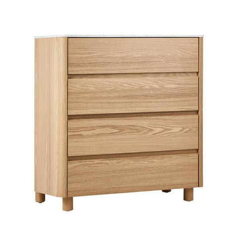 4 Chest of Drawers Dresser Faux Marble Top Natural