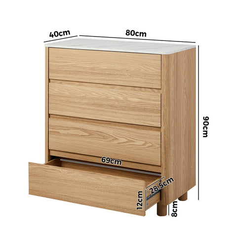4 Chest of Drawers Dresser Faux Marble Top Natural