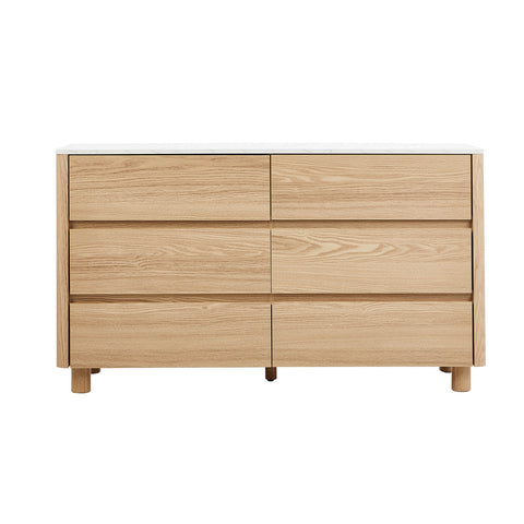 6 Chest of Drawers Dresser Faux Marble Top Natural