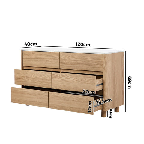 6 Chest of Drawers Dresser Faux Marble Top Natural