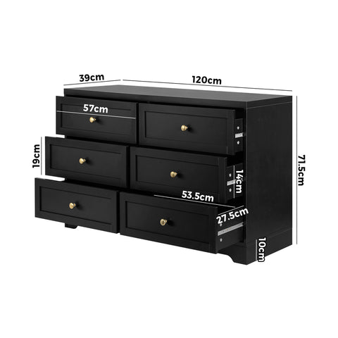 Chest of Drawers with 6 Drawers Black