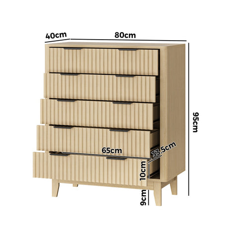 5 Chest of Drawers Dressers Tallboy Stripe Natural