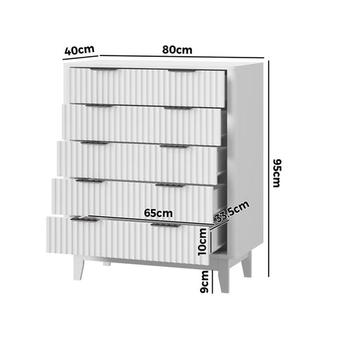 5 Chest of Drawers Dressers Tallboy Stripe White