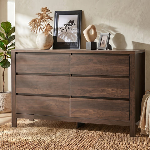 6 Chest Of Drawer Lowboy Dresser Handle-Free Bedroom Walnut