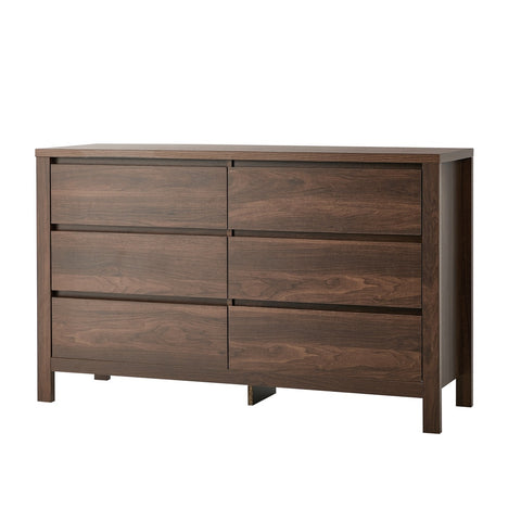 6 Chest Of Drawer Lowboy Dresser Handle-Free Bedroom Walnut