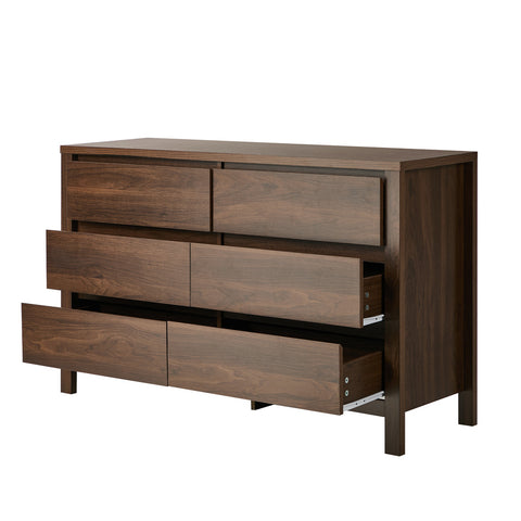 6 Chest Of Drawer Lowboy Dresser Handle-Free Bedroom Walnut