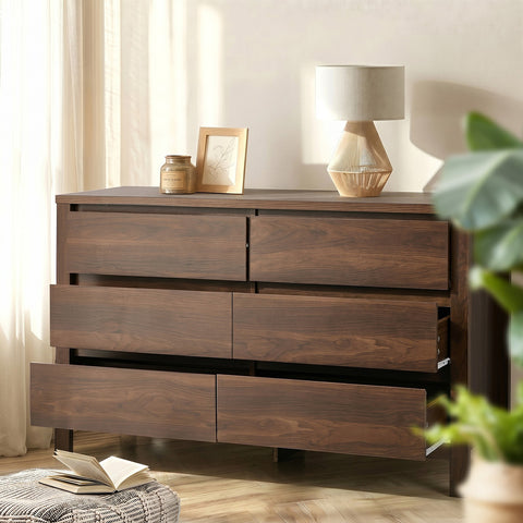6 Chest Of Drawer Lowboy Dresser Handle-Free Bedroom Walnut