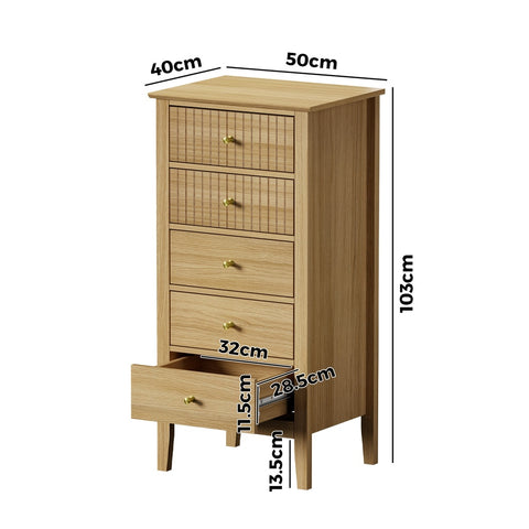 5 Chest of Drawers Dresser Tallboy Storage Cabinet Natural