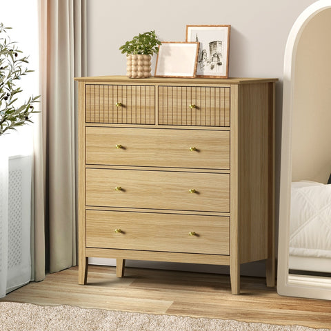 5 Chest of Drawers Dresser Storage Cabinet Tallboy Natural