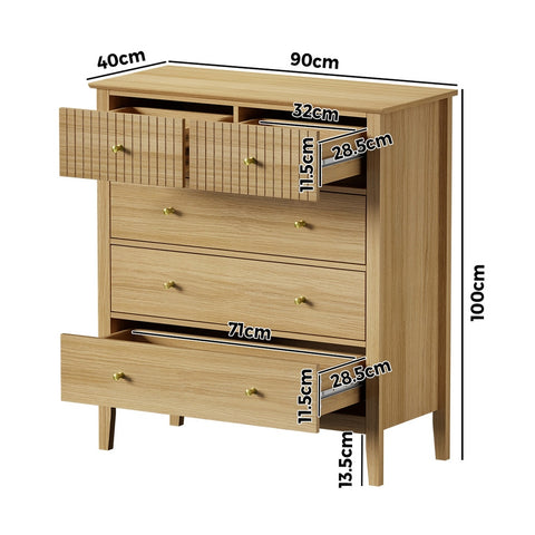 5 Chest of Drawers Dresser Storage Cabinet Tallboy Natural