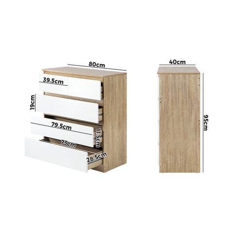 5 Chest of Drawers Tallboy Cabinet Dresser Table Wooden White Furniture