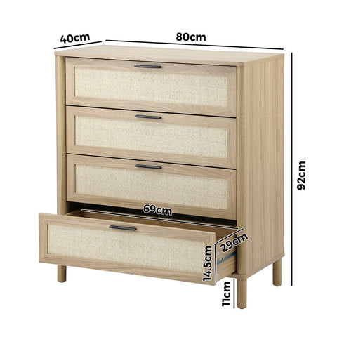 4 Chest of Drawers Rattan Dresser Natural