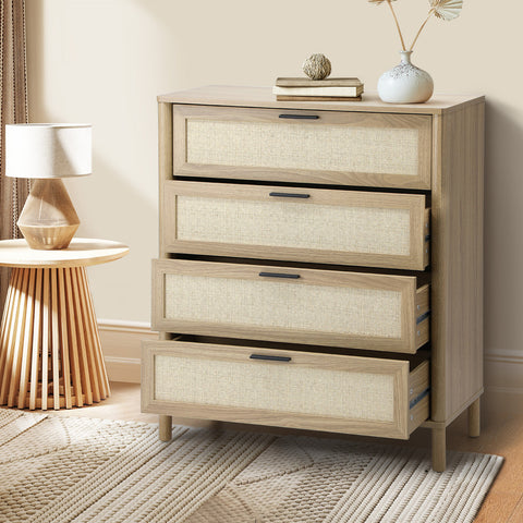 4 Chest of Drawers Rattan Dresser Natural