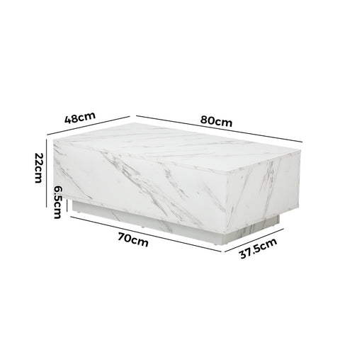 Coffee Table Cafe Desk Marble Effect Wooden White