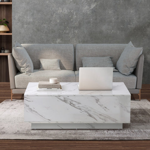 Coffee Table Cafe Desk Marble Effect Wooden White