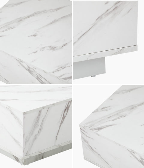 Coffee Table Cafe Desk Marble Effect Wooden White