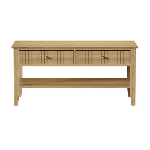 Coffee Table with Storage Drawers Open Shelving Natural