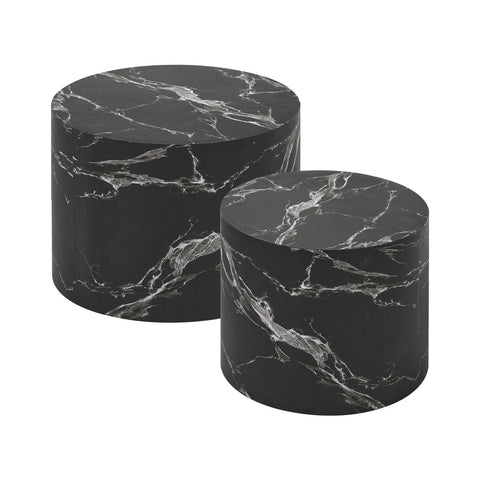 Round Coffee Table Set of 2 Marble Effect Black