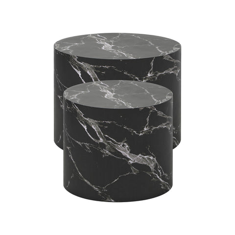Round Coffee Table Set of 2 Marble Effect Black
