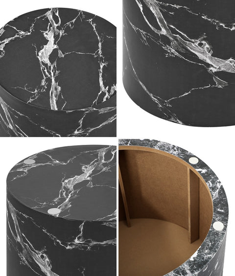 Round Coffee Table Set of 2 Marble Effect Black