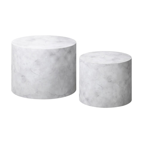Round Coffee Table Set of 2 Marble Effect White