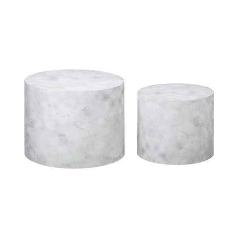 Round Coffee Table Set of 2 Marble Effect White