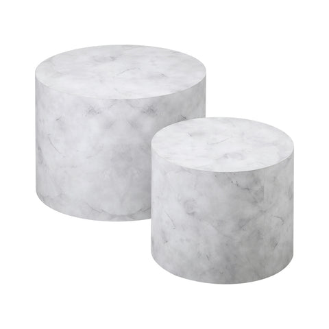 Round Coffee Table Set of 2 Marble Effect White