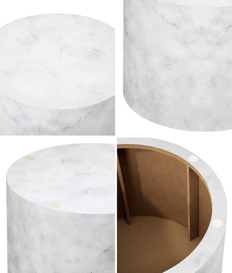 Round Coffee Table Set of 2 Marble Effect White