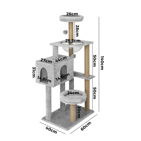 Alopet 140cm Cat Tree, Grey Cat Tower Scratching Post