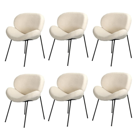 6PCS Armchair Dining Chair Sherpa White