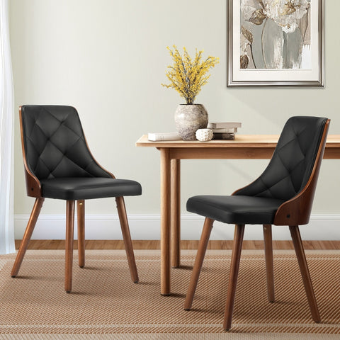 Wooden Dining Chairs Padded Seat x2 Black