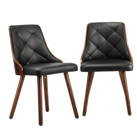 Wooden Dining Chairs Padded Seat x2 Black