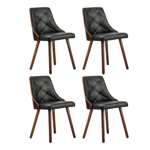 4x Wooden Dining Chairs Faux Leather Padded Black
