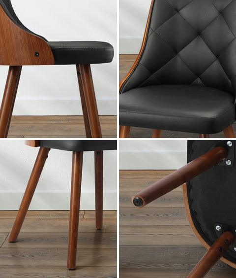 4x Wooden Dining Chairs Faux Leather Padded Black