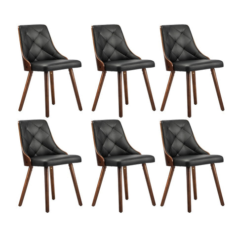 6x Wooden Dining Chairs Faux Leather Padded Black